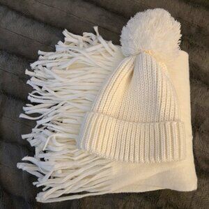Steve Madden Cream Knit Tuque & Scarf Set | Pom-Pom | Unisex